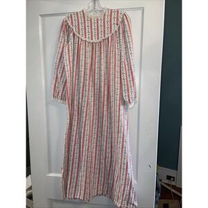 Vintage Lang‎ Salzburg Nightgown Womens M Red Floral Cotton Long  Cottage Core